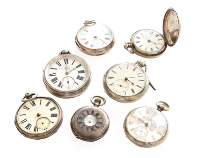 Lot 29 - Five open faced silver pocket watches, silver...