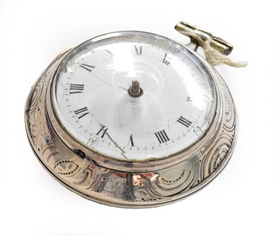 Lot 21 - A silver repousse verge pocket watch, signed...