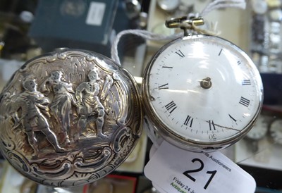 Lot 21 - A silver repousse verge pocket watch, signed...