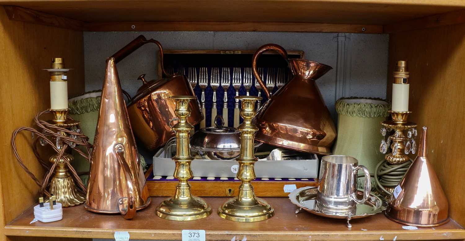 Lot 373 - An oak cased canteen of silver plated fish...