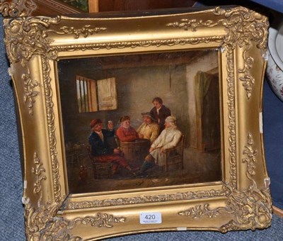 Lot 420 - Manner of David Teniers, figures in a tavern, oil on canvas