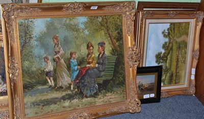 Lot 426 - Sharon Bailey, landscape, oil on canvas, together with a modern oil on canvas depicting a group...