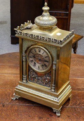 Lot 1106 - A brass striking mantle clock, circa 1890,...