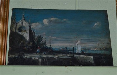 Lot 437 - Oil on panel, an 19th century riverscape with figure