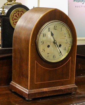 Lot 1131 - A Lancet form standing striking table clock