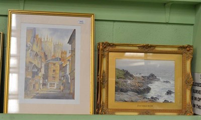 Lot 442 - Frank Sudderds, a pair of coastal scenes, watercolour, together with a print of York