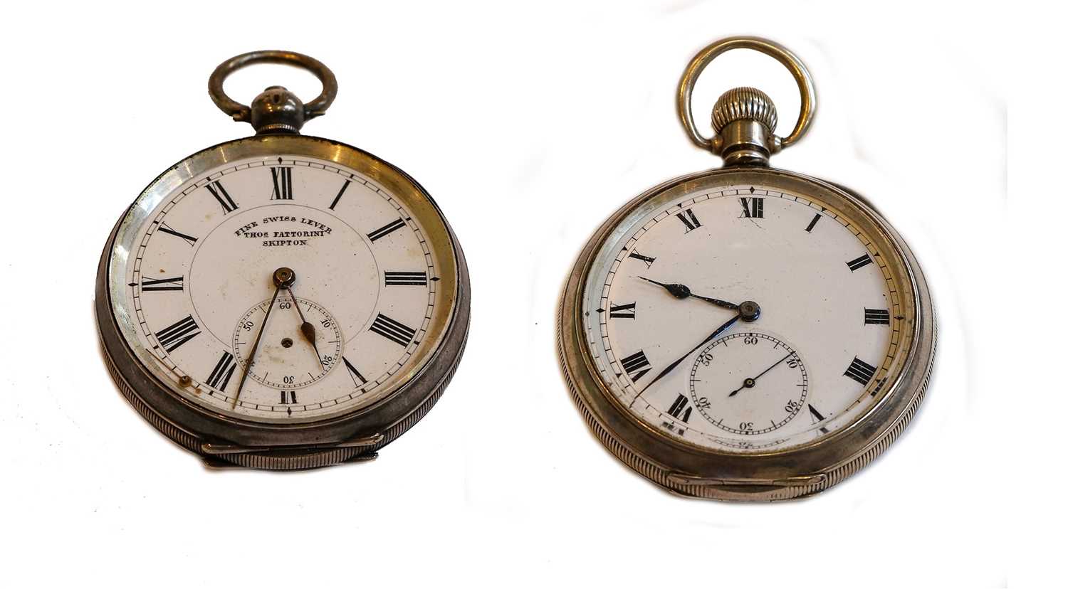 Lot 144 - Three silver pocket watches and five silver...