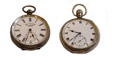 Lot 144 - Three silver pocket watches and five silver...
