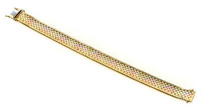 Lot 194 - A 9 carat tri-coloured gold bracelet, length 19cm