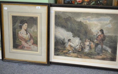 Lot 448 - After George Morland a colour print entitled 'The Fern Gatherers' and a colour portrait print