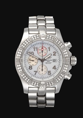 Lot 2201 - Breitling: A Stainless Steel Automatic Calendar Diamond Set Chronograph Wristwatch