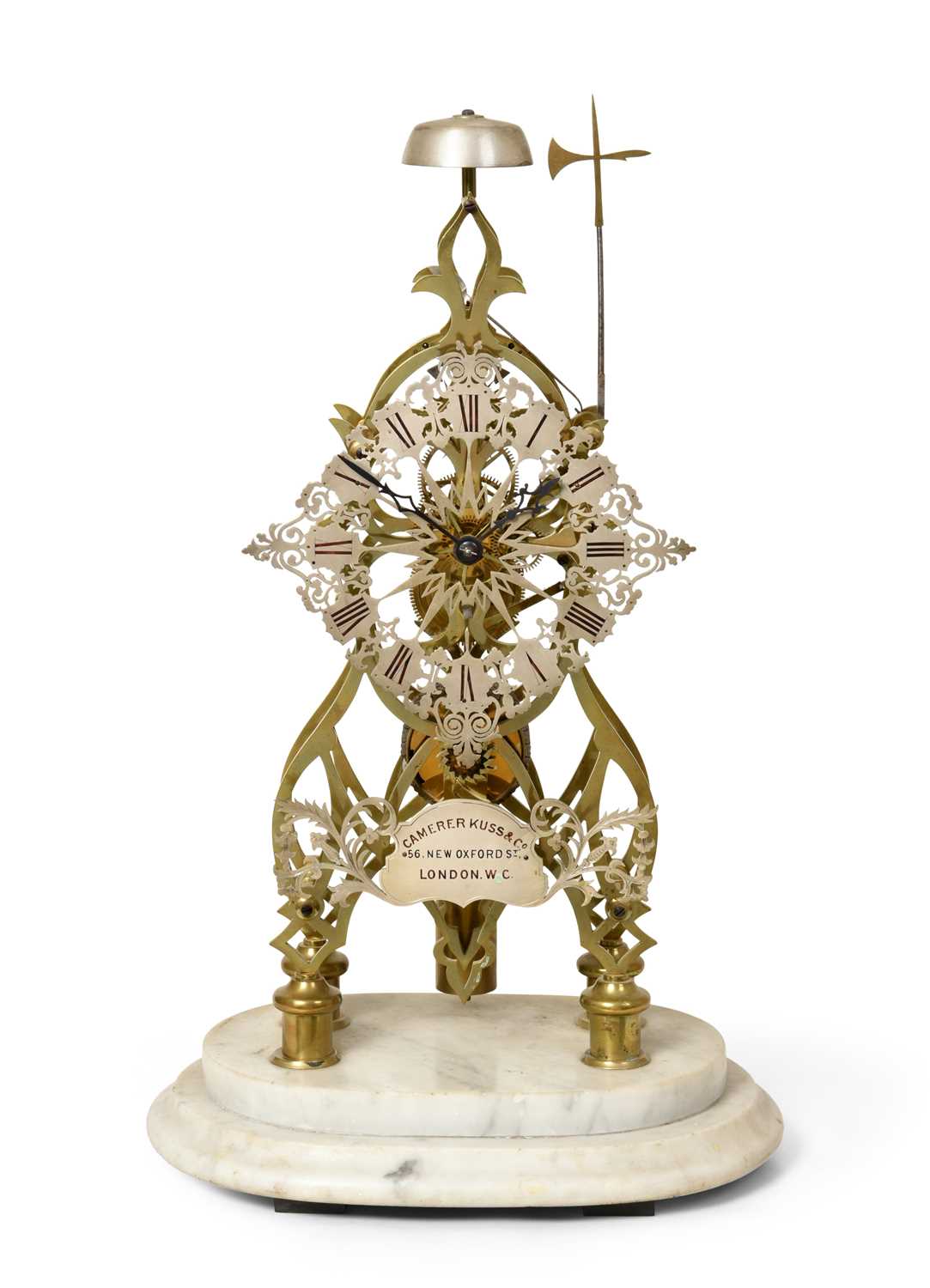 Lot 274 - A Brass Skeleton Mantel Timepiece with Passing...