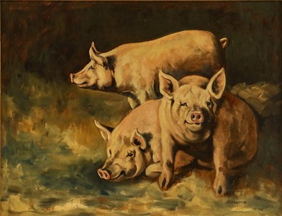 Lot 1003 - W Harris (20th century) 
A study of three pigs...