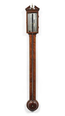 Lot 1072 - A Mahogany Stick Barometer, signed C Belatti, Fecit, circa 1810, broken arched pediment, inlaid...