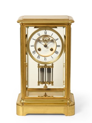 Lot 291 - A Brass Four Glass Striking Mantel Clock,...