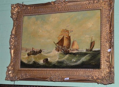 Lot 454 - After John Moore, boats on choppy seas, painted over print