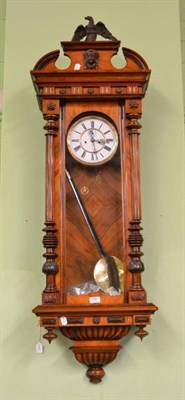 Lot 460 - A hanging Vienna wall clock with weights, pendulum and winder