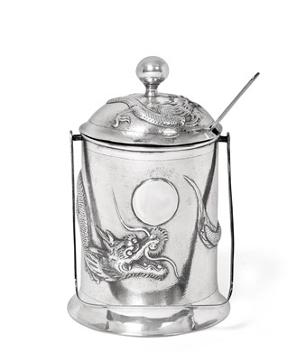 Lot 2191 - A Chinese Export Silver Canister and Spoon
