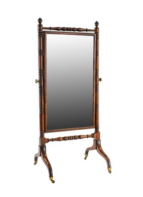 Lot 820 - A Regency Mahogany Cheval Mirror, the plain...