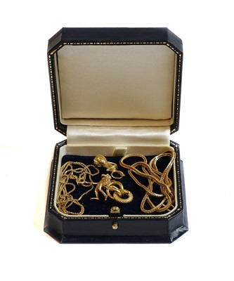 Lot 223 - A 9 carat gold diver charm; two chains,...