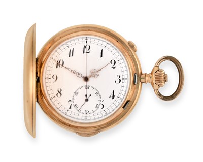 Lot 2276 - A 14 Carat Gold Full Hunter Quarter Repeater Chronograph Pocket Watch