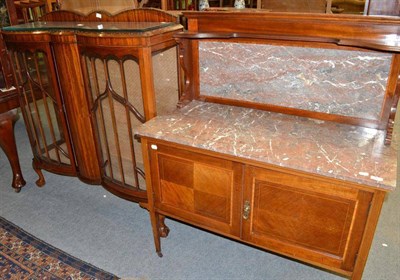 Lot 482 - Edwardian inlaid marble top washstand and a walnut glazed display cabinet