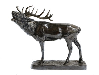 Lot 367 - A spelter figure of a standing stag on base...