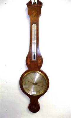 Lot 1075 - A Mahogany Inlaid Wheel Barometer, signed L Bellatti, Grantham, circa 1825, broken arched pediment