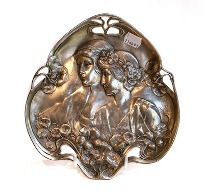 Lot 100 - An Art Nouveau Pewter Tray, stamped A B to the...
