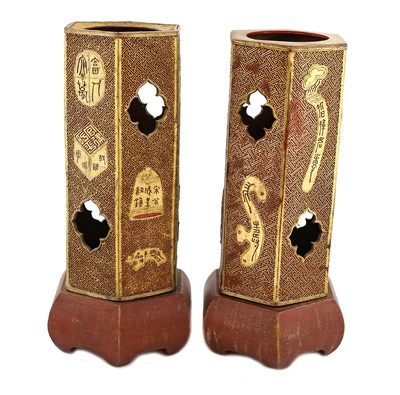 Lot 94 - A Pair of Chinese Lacquered Hat Stands, 19th...
