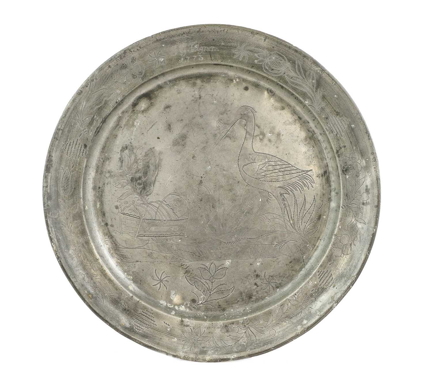 Lot 85 - A Continental Pewter “Christening” Dish, dated...