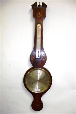 Lot 1076 - A Mahogany Inlaid Wheel Barometer, signed L Bellatti, circa 1825, broken arched pediment,...