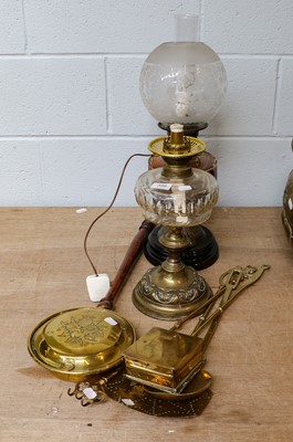 Lot 398 - Two Victorian brass based oil lamps
