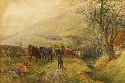 Lot 1012 - Squire Howard 19th century Dog and cattle in a...