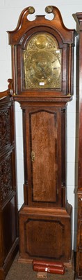 Lot 1185 - An oak eight day longcase clock, 12" arched...