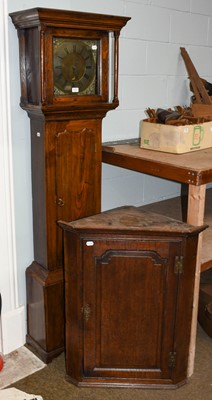 Lot 1205 - An oak thirty-hour longcase clock, 11.25"...