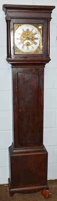 Lot 1307 - A pine thirty hour longcase clock, 11" square...