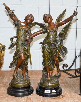 Lot 428 - Pair of French patinated allegorical spelter...