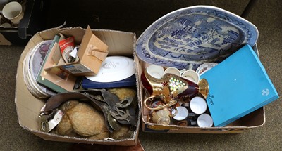 Lot 414 - Three boxes of assorted ceramics and glassware,...