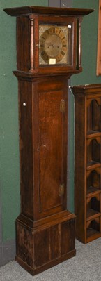 Lot 1067 - Oak eight day longcase clock, 10" square brass...