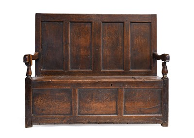 Lot 753 - An Early 18th Century Joined Oak Box Settle,...