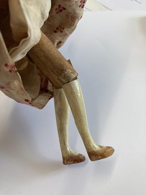 Lot 2264 - Circa 1830 Grodnertal Doll with black painted...