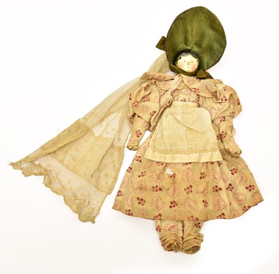 Lot 2264 - Circa 1830 Grodnertal Doll with black painted...