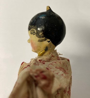 Lot 2264 - Circa 1830 Grodnertal Doll with black painted...