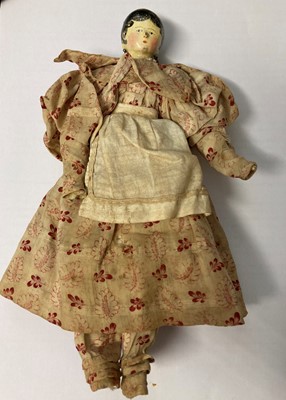 Lot 2264 - Circa 1830 Grodnertal Doll with black painted...