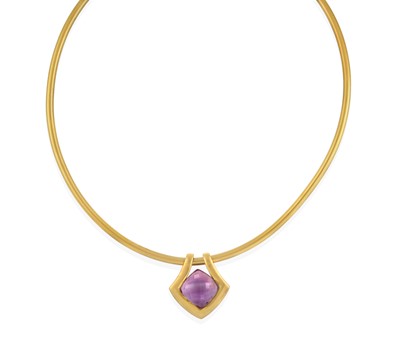 Lot 2362 - An Amethyst Pendant on A Torque Collar Necklace