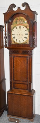 Lot 1077 - Oak and mahogany eight day longcase clock,...