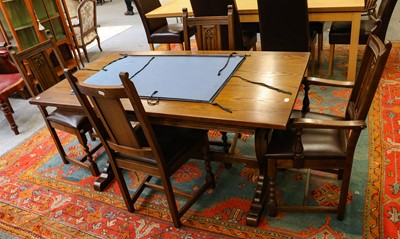 Lot 1108 - An Old Charm oak trestle based dining table,...