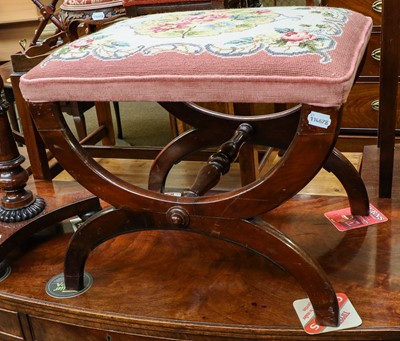 Lot 1221 - A Victorian mahogany dressing stool of X-form,...