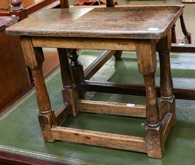 Lot 1229 - A 18th century oak joint stool, with plain...